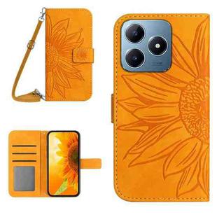 For Realme C63 4G Global/ C61 Skin Feel Sun Flower Embossed Flip Leather Phone Case with Lanyard(Yellow)