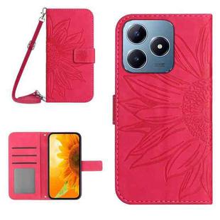 For Realme C63 4G Global/ C61 Skin Feel Sun Flower Embossed Flip Leather Phone Case with Lanyard(Rose Red)