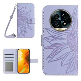 For Realme 13 Pro 5G / 13 Pro+ 5G Skin Feel Sun Flower Embossed Flip Leather Phone Case with Lanyard(Purple)