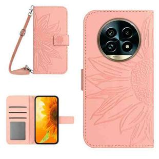 For Realme 13 Pro 5G / 13 Pro+ 5G Skin Feel Sun Flower Embossed Flip Leather Phone Case with Lanyard(Pink)