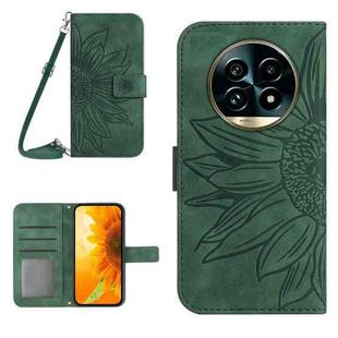 For Realme 13 Pro 5G / 13 Pro+ 5G Skin Feel Sun Flower Embossed Flip Leather Phone Case with Lanyard(Green)