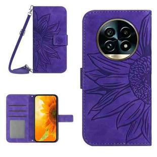 For Realme 13 Pro 5G / 13 Pro+ 5G Skin Feel Sun Flower Embossed Flip Leather Phone Case with Lanyard(Dark Purple)