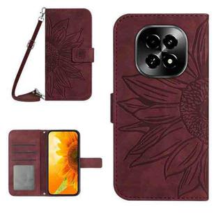 For Realme C63 5G Skin Feel Sun Flower Embossed Flip Leather Phone Case with Lanyard(Wine Red)