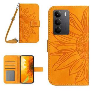 For Realme C75 4G Skin Feel Sun Flower Embossed Flip Leather Phone Case with Lanyard(Yellow)