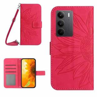 For Realme C75 4G Skin Feel Sun Flower Embossed Flip Leather Phone Case with Lanyard(Rose Red)