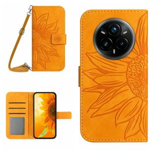 For Realme 14 Pro+ 5G Skin Feel Sun Flower Embossed Flip Leather Phone Case with Lanyard(Yellow)