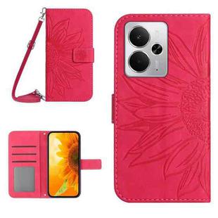 For Realme 14 5G Global / P3 5G Global Skin Feel Sun Flower Embossed Flip Leather Phone Case with Lanyard(Rose Red)