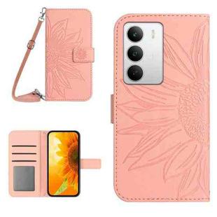 For Realme C75 5G Skin Feel Sun Flower Embossed Flip Leather Phone Case with Lanyard(Pink)