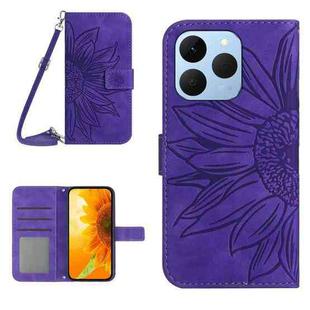For Realme 15T 5G Skin Feel Sun Flower Embossed Flip Leather Phone Case with Lanyard(Dark Purple)