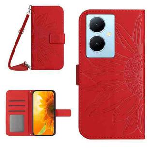 For vivo Y78+ Skin Feel Sun Flower Embossed Flip Leather Phone Case with Lanyard(Red)
