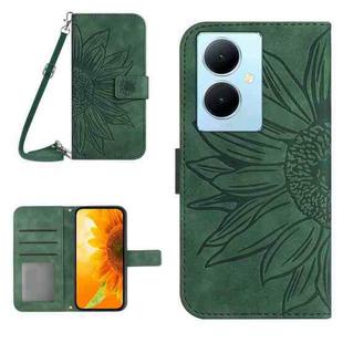 For vivo Y78+ Skin Feel Sun Flower Embossed Flip Leather Phone Case with Lanyard(Green)