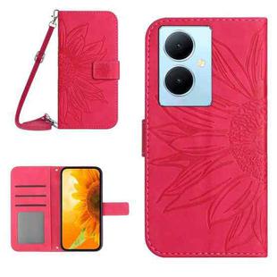 For vivo Y78+ Skin Feel Sun Flower Embossed Flip Leather Phone Case with Lanyard(Rose Red)