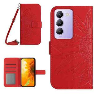 For vivo Y200e 5G/Y100 5G IDN/V30 Lite 5G India Skin Feel Sun Flower Embossed Flip Leather Phone Case with Lanyard(Red)