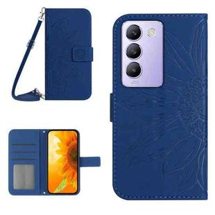 For vivo Y200e 5G/Y100 5G IDN/V30 Lite 5G India Skin Feel Sun Flower Embossed Flip Leather Phone Case with Lanyard(Dark Blue)