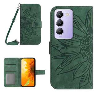 For vivo Y200e 5G/Y100 5G IDN/V30 Lite 5G India Skin Feel Sun Flower Embossed Flip Leather Phone Case with Lanyard(Green)