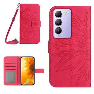 For vivo Y200e 5G/Y100 5G IDN/V30 Lite 5G India Skin Feel Sun Flower Embossed Flip Leather Phone Case with Lanyard(Rose Red)