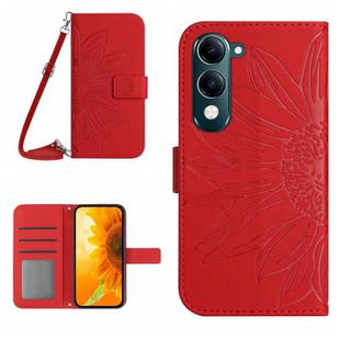 For vivo Y04 4G / Y29s 5G Skin Feel Sun Flower Embossed Flip Leather Phone Case with Lanyard(Red)