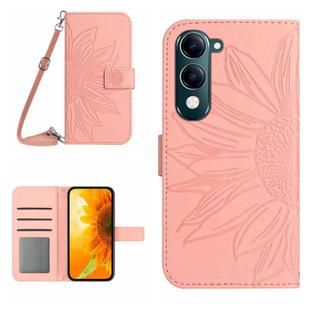 For vivo Y04 4G / Y29s 5G Skin Feel Sun Flower Embossed Flip Leather Phone Case with Lanyard(Pink)
