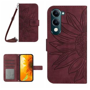 For vivo Y04 4G / Y29s 5G Skin Feel Sun Flower Embossed Flip Leather Phone Case with Lanyard(Wine Red)