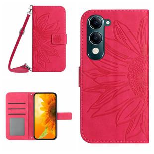 For vivo Y04 4G / Y29s 5G Skin Feel Sun Flower Embossed Flip Leather Phone Case with Lanyard(Rose Red)
