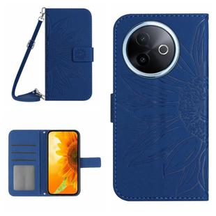 For vivo Y39 5G Global Skin Feel Sun Flower Embossed Flip Leather Phone Case with Lanyard(Dark Blue)