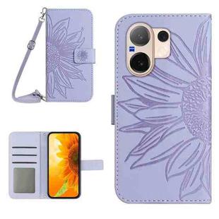 For vivo V60 5G Skin Feel Sun Flower Embossed Flip Leather Phone Case with Lanyard(Purple)