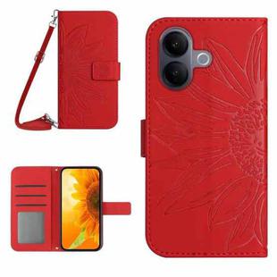 For vivo V60 Lite 5G Skin Feel Sun Flower Embossed Flip Leather Phone Case with Lanyard(Red)