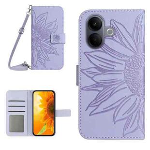 For vivo V60 Lite 5G Skin Feel Sun Flower Embossed Flip Leather Phone Case with Lanyard(Purple)