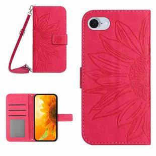 For iPhone SE 2024 Skin Feel Sun Flower Embossed Flip Leather Phone Case with Lanyard(Rose Red)
