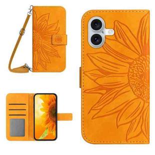 For iPhone 17 Skin Feel Sun Flower Embossed Flip Leather Phone Case with Lanyard(Yellow)