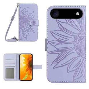 For iPhone 17 Air Skin Feel Sun Flower Embossed Flip Leather Phone Case with Lanyard(Purple)