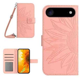 For iPhone 17 Air Skin Feel Sun Flower Embossed Flip Leather Phone Case with Lanyard(Pink)