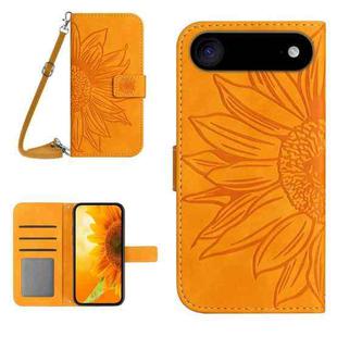 For iPhone 17 Air Skin Feel Sun Flower Embossed Flip Leather Phone Case with Lanyard(Yellow)