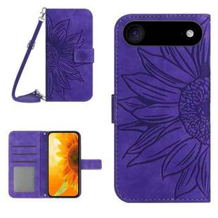 For iPhone 17 Air Skin Feel Sun Flower Embossed Flip Leather Phone Case with Lanyard(Dark Purple)