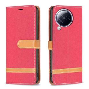 For Xiaomi Civi 3 5G Color Block Denim Texture Leather Phone Case(Red)