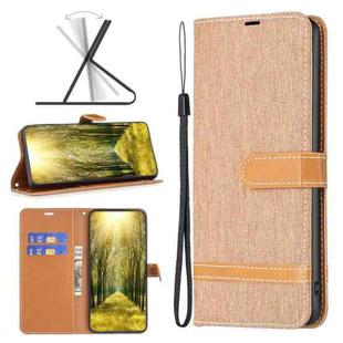 For Xiaomi Redmi 12 4G Color Block Denim Texture Leather Phone Case(Brown)