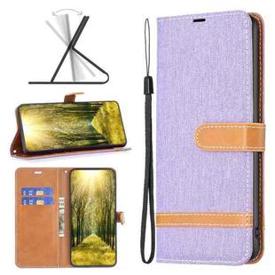For Xiaomi Redmi 12 4G Color Block Denim Texture Leather Phone Case(Purple)