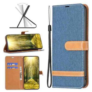 For Xiaomi Redmi 12 4G Color Block Denim Texture Leather Phone Case(Dark Blue)