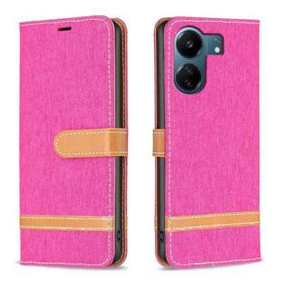 For Xiaomi Redmi 13C Color Block Denim Texture Leather Phone Case(Rose Red)