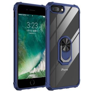 For iPhone 8 Plus / 7 Plus / 6 Plus Shockproof Transparent TPU + Acrylic Protective Case with Ring Holder(Blue)