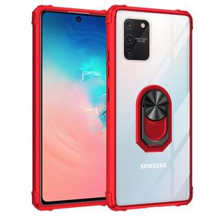 For Samsung Galaxy S10 Lite / A91 Shockproof Transparent TPU + Acrylic Protective Case with Ring Holder(Red)