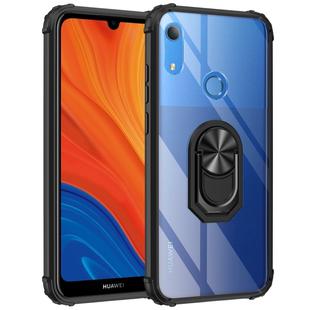 For Huawei Y6s (2019) Shockproof Transparent TPU + Acrylic Protective Case with Ring Holder(Black)