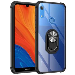 For Huawei Y6s (2019) Shockproof Transparent TPU + Acrylic Protective Case with Ring Holder(Silver Black)