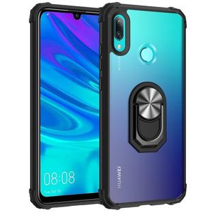 For Huawei P smart 2019 Shockproof Transparent TPU + Acrylic Protective Case with Ring Holder(Silver Black)