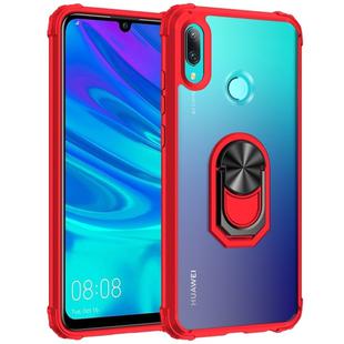 For Huawei P smart 2019 Shockproof Transparent TPU + Acrylic Protective Case with Ring Holder(Red)