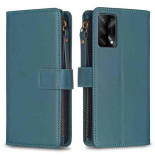 For OPPO A74 4G / F19 4G 9 Card Slots Zipper Wallet Leather Flip Phone Case(Green)