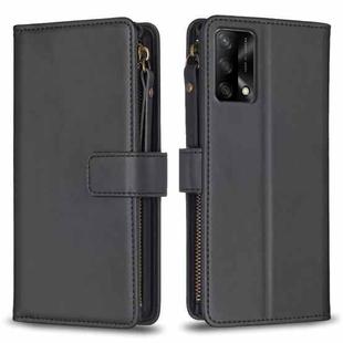 For OPPO A74 4G / F19 4G 9 Card Slots Zipper Wallet Leather Flip Phone Case(Black)