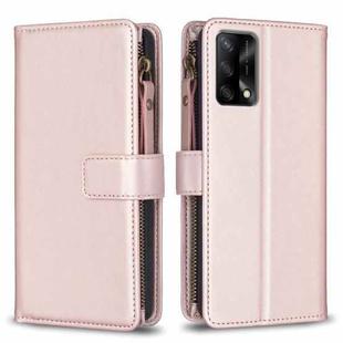 For OPPO A74 4G / F19 4G 9 Card Slots Zipper Wallet Leather Flip Phone Case(Rose Gold)