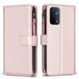 For OPPO A74 5G / A93 5G / A54 5G 9 Card Slots Zipper Wallet Leather Flip Phone Case(Rose Gold)