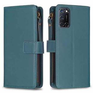 For OPPO A92 / A72 / A52 9 Card Slots Zipper Wallet Leather Flip Phone Case(Green)
